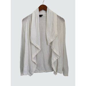 Theory White Linen Blend Open-Front Cardigan Lightweight & Draped Design Womens